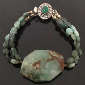 Genuine Emerald Gemstone Sterling Silver Bracelet